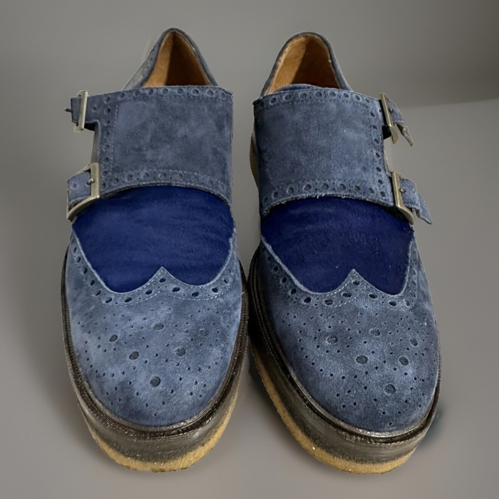 Etro Mens Blue Suede Double Monk Strap Shoes UK 41 US 8.5
